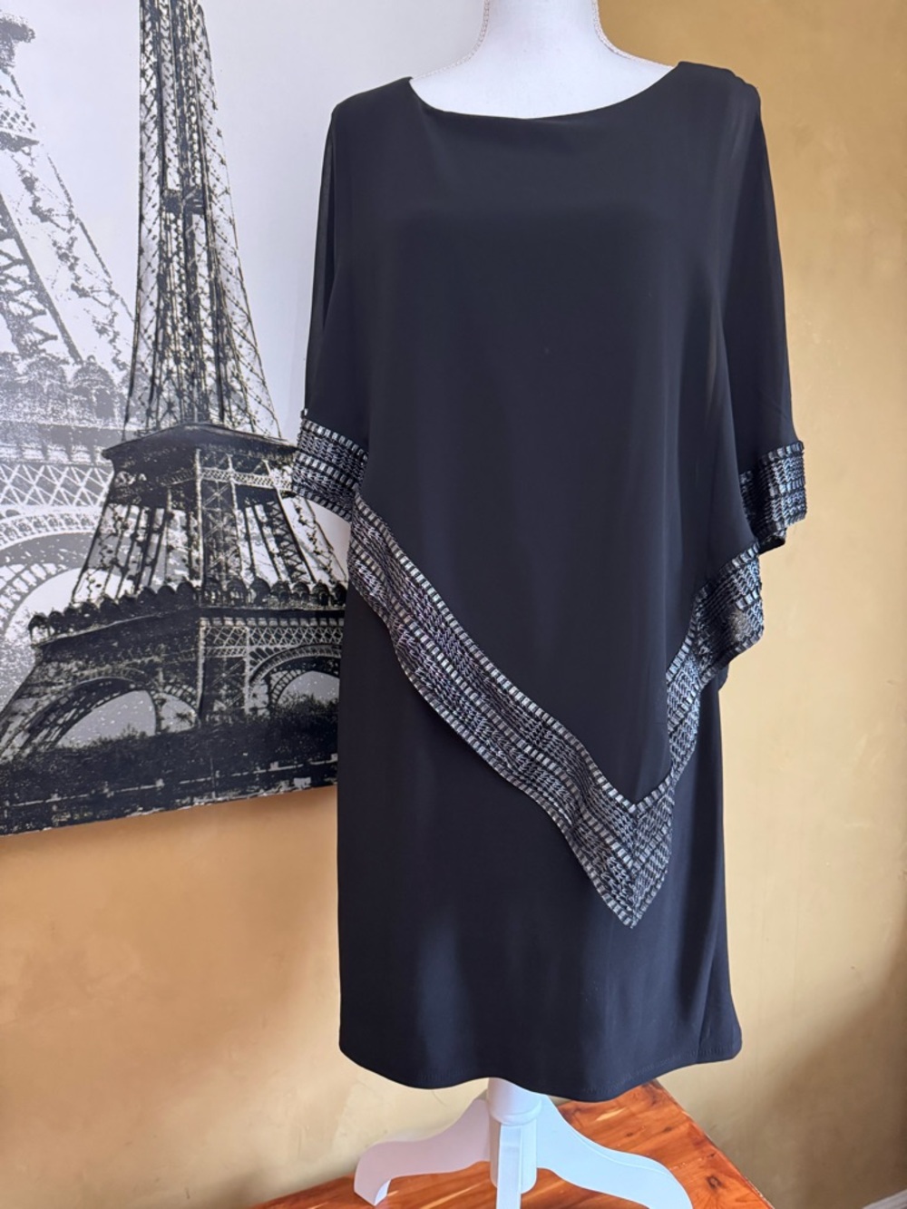 SLNY Black Midi Dress with Silver Trim Detail